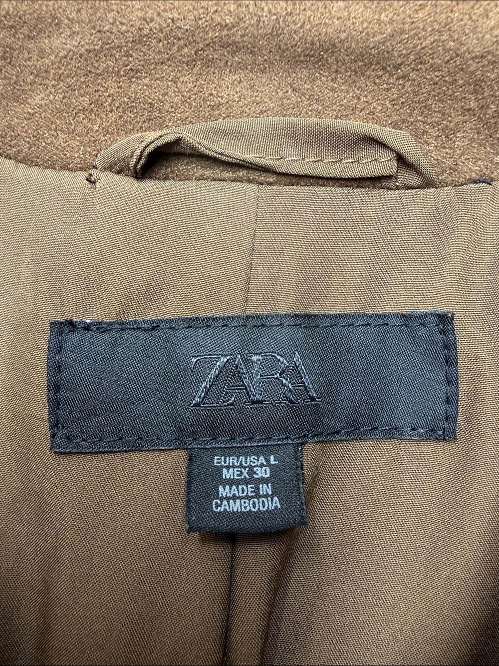 Zara Cropped Faux Suede Jacket in Tobacco Brown Sz L - Picture 2 of 12